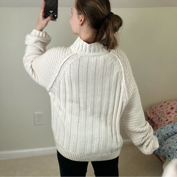 Free People White Mock Neck Sweater with Balloon Sleeves - Picture 3 of 9